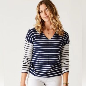 Carve Designs ZELLA Pullover Sweater Stripes Blue White